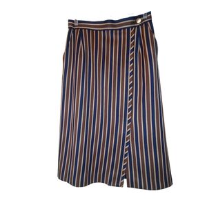 Gérard Pasquier Paris 80s Brown & Blue Wool Striped Skirt Size S Made in France